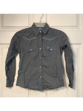 Cowgirl Hardware Cotton Shirt SZ M (7/8) Geometric Dot Western Cowgirl Rodeo